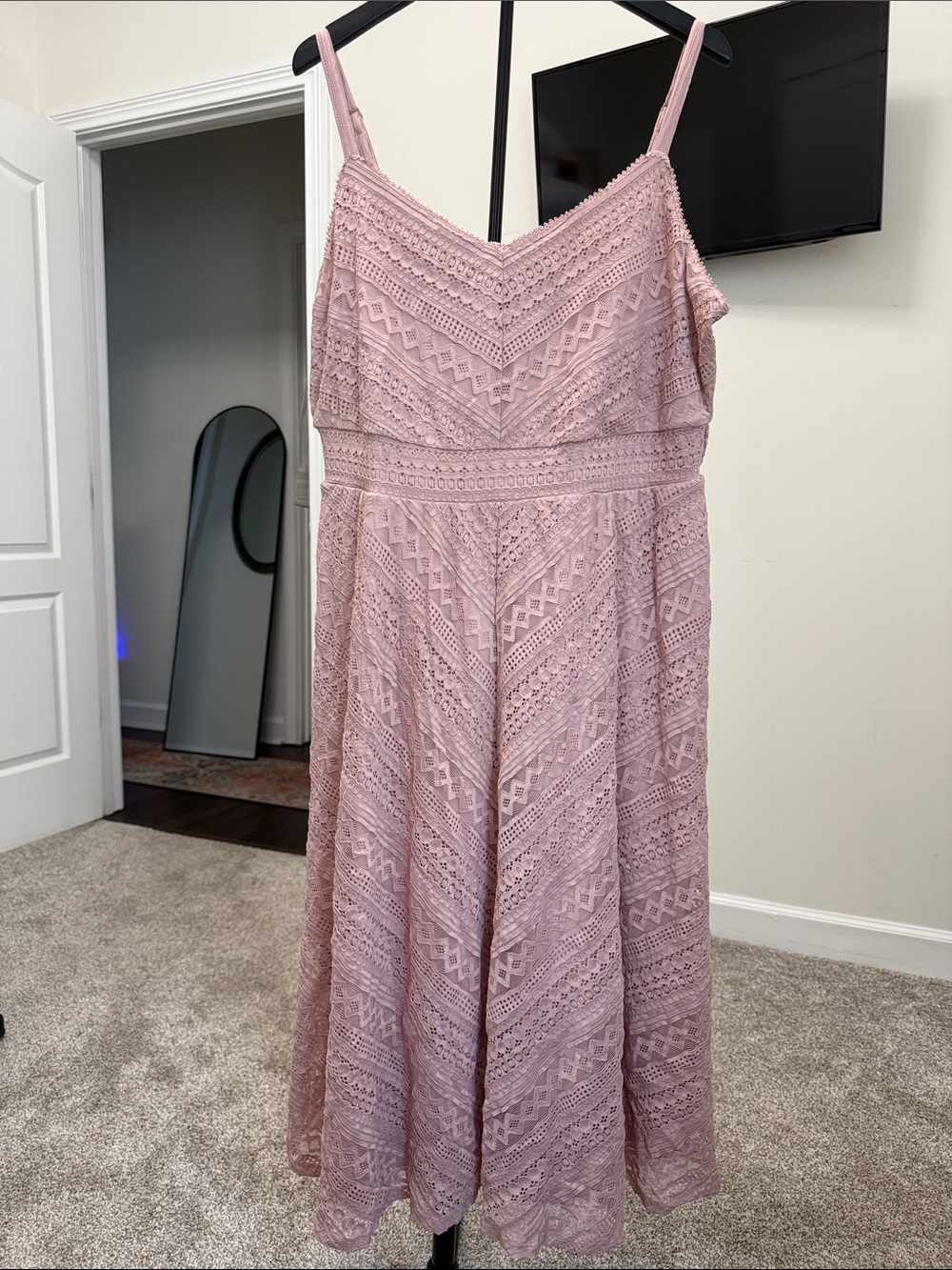 torrid Dusty Rose Lace Midi Dress with Spaghetti Straps with pockets